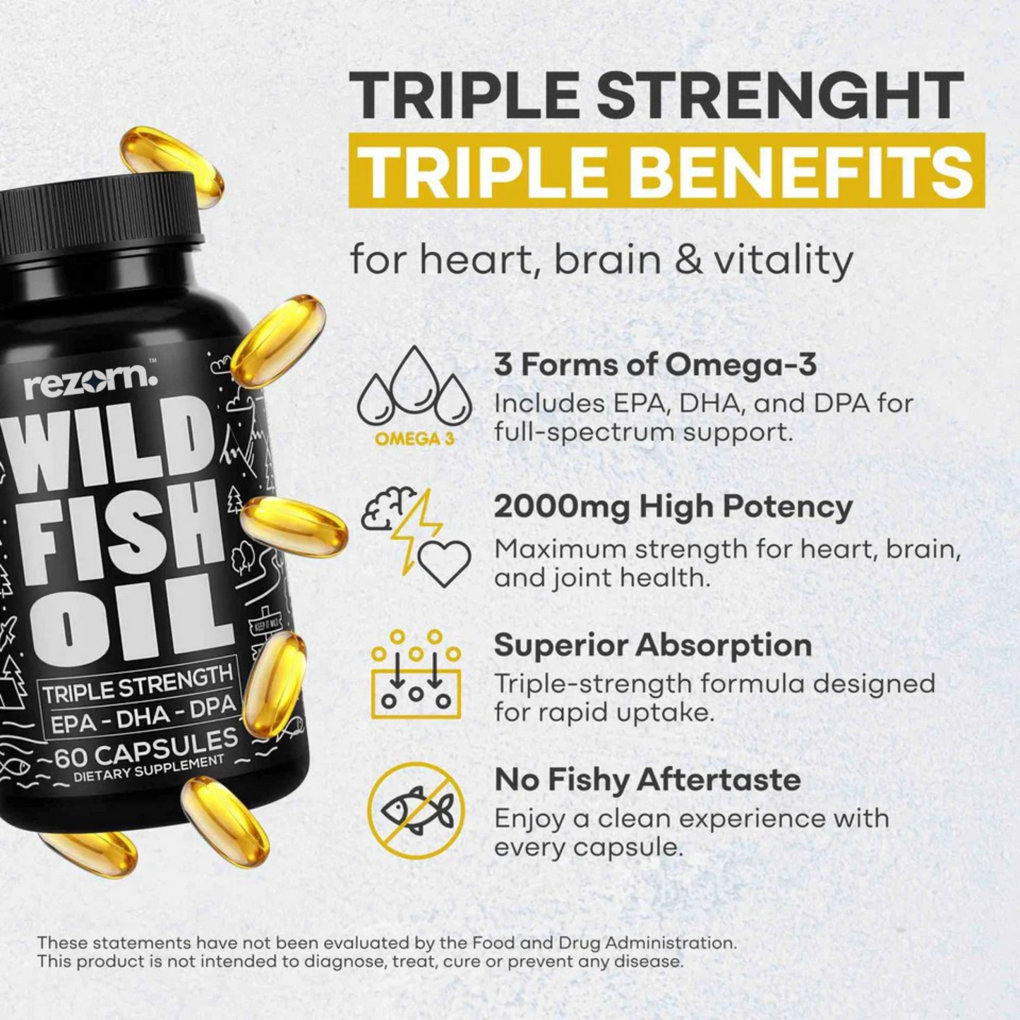 Rezorn® Fish Oil Capsules, 60 servings – Omega-3 for Heart Health & Cognitive Function